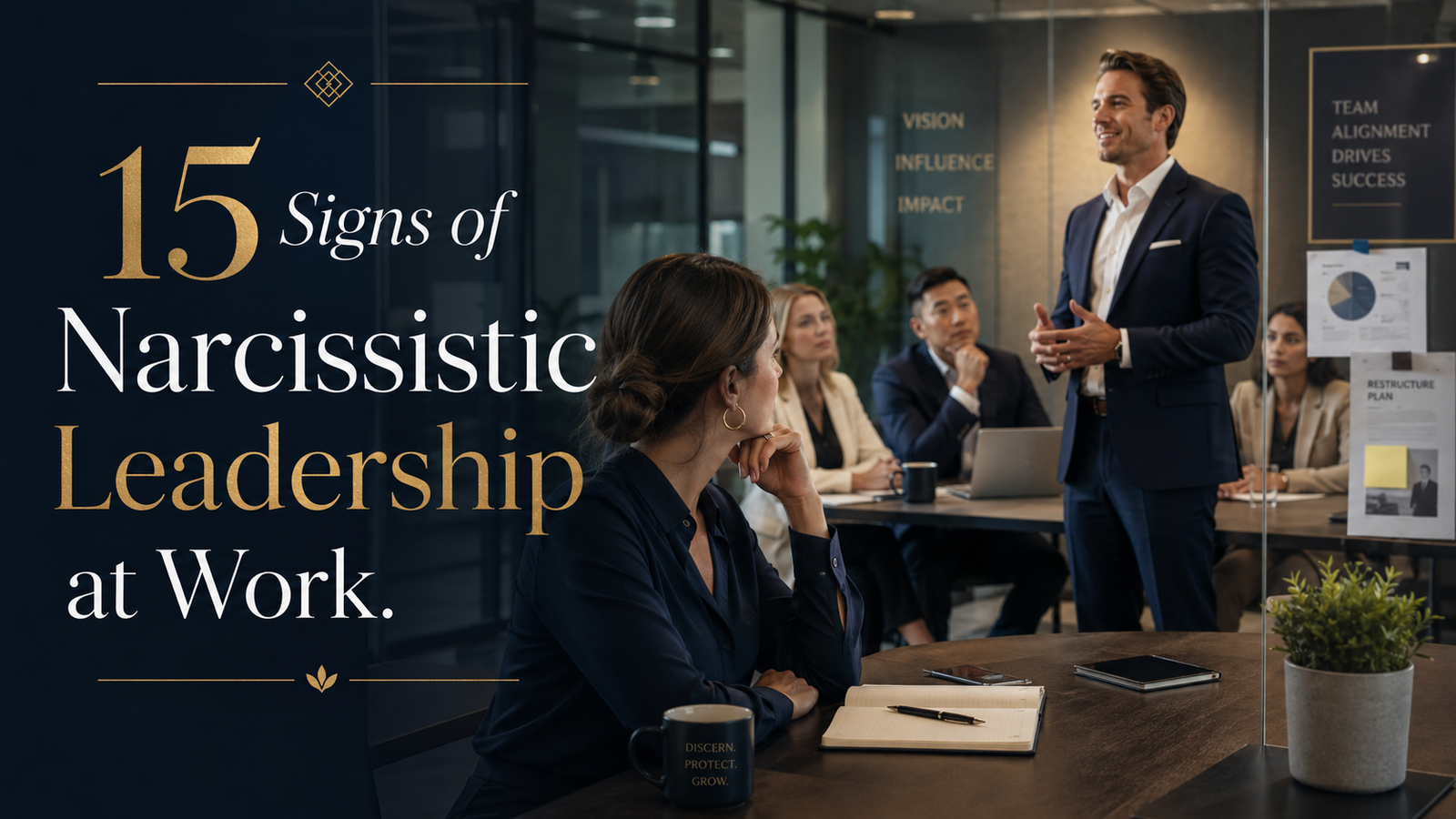 Employee recognizing signs of a narcissistic boss and manipulative leadership at work