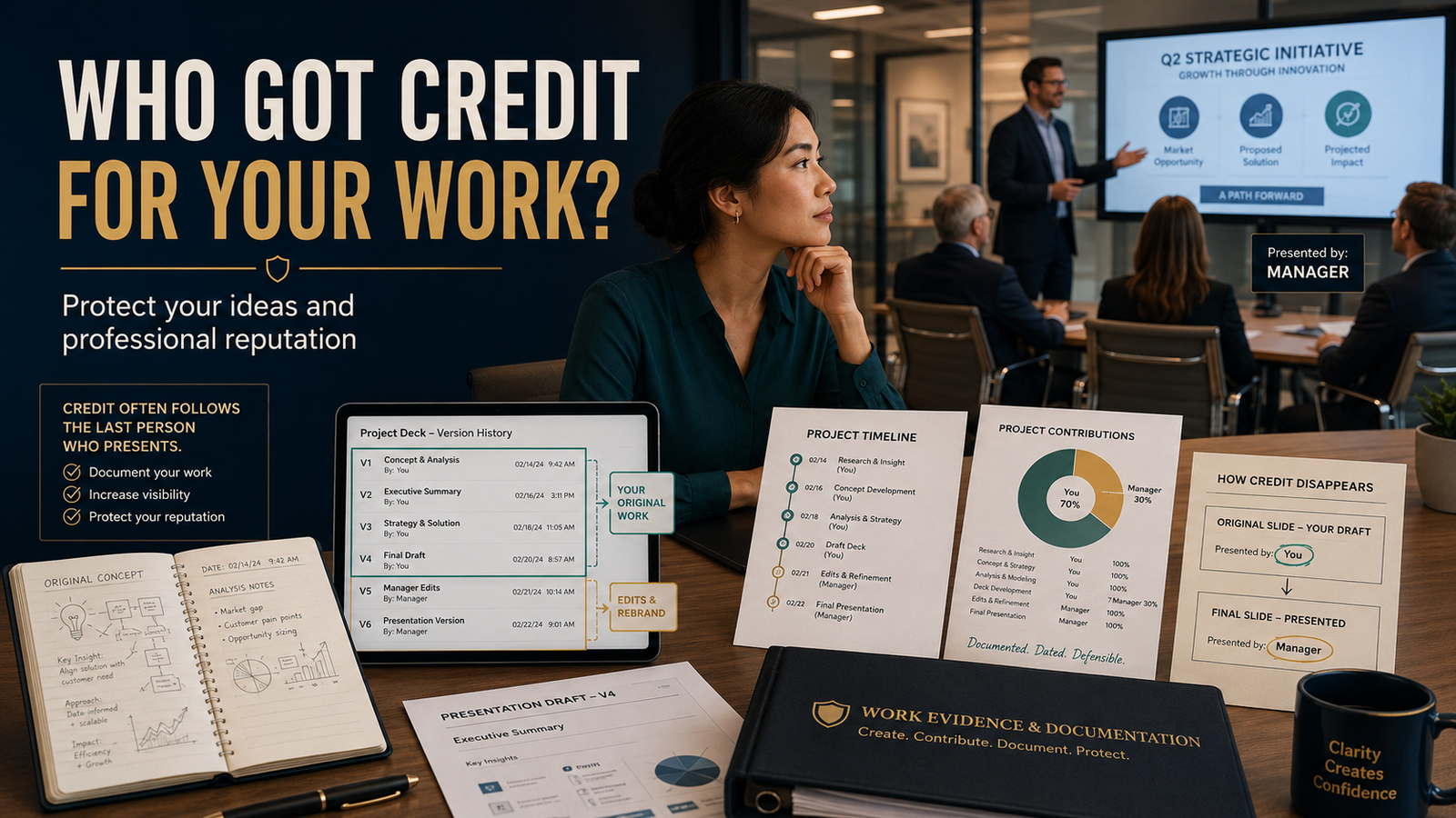 Boss stealing credit for employee work and ways to protect ideas and professional reputation