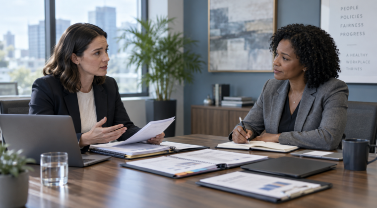 Employee reporting workplace gaslighting to HR using documented facts and evidence