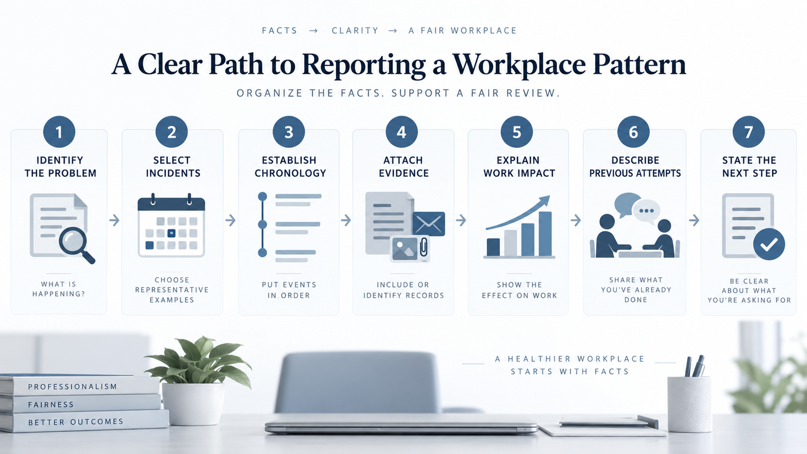 Seven-part structure for reporting workplace gaslighting to HR with facts and evidence