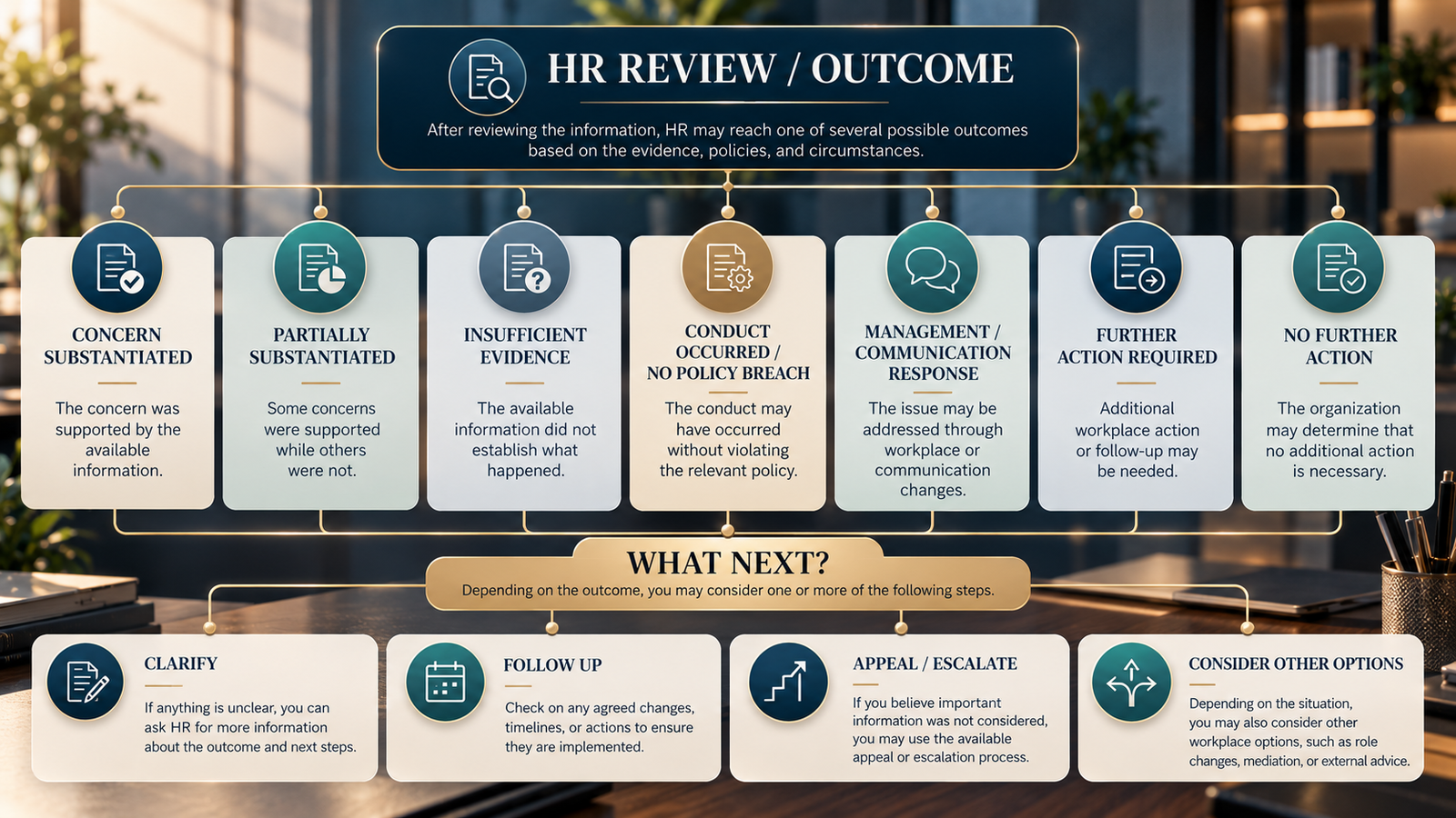 Possible outcomes and next steps after an HR complaint